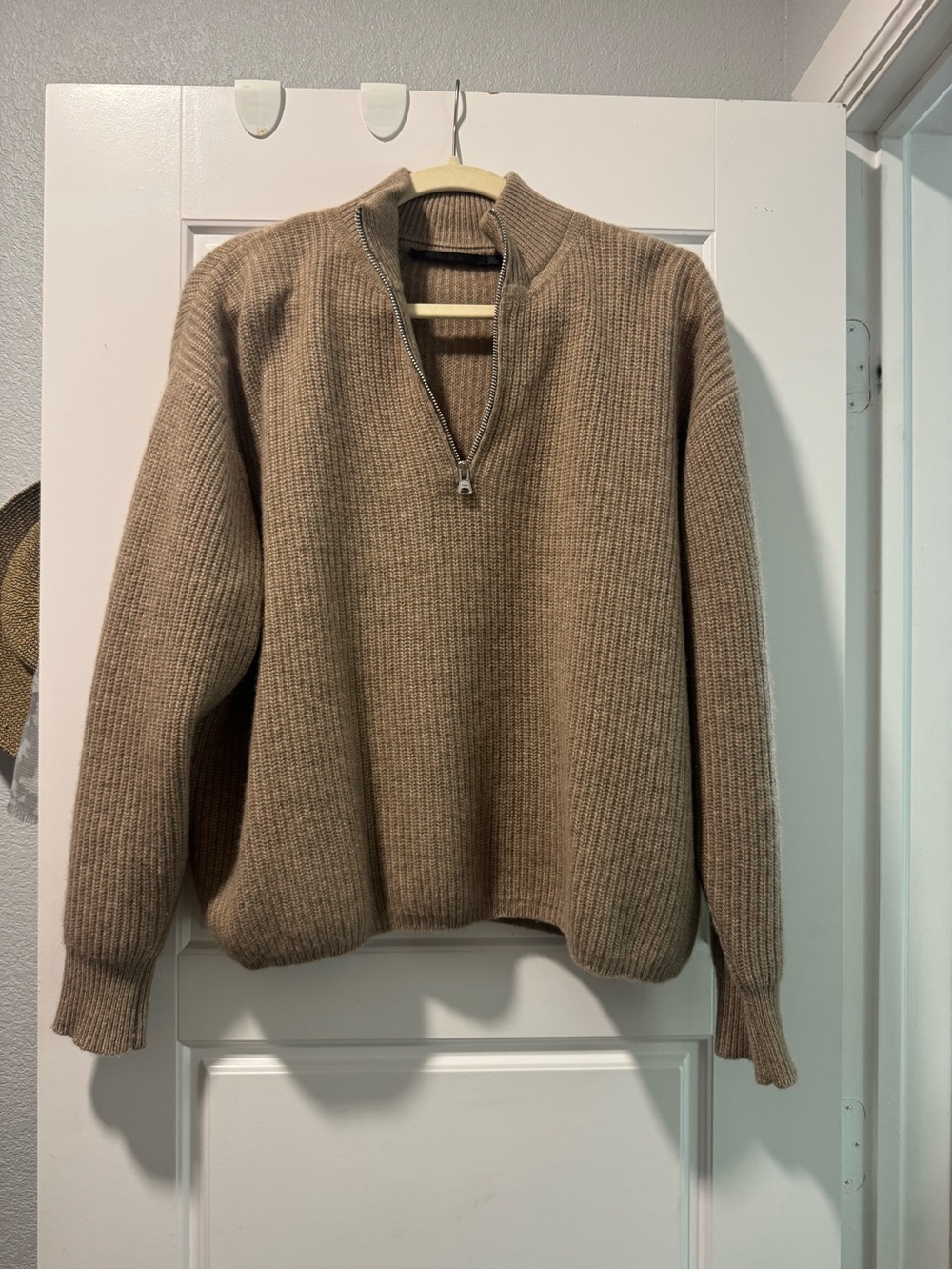 Jenni Kayne Half-Zip Ribbed Sweater in light Brown